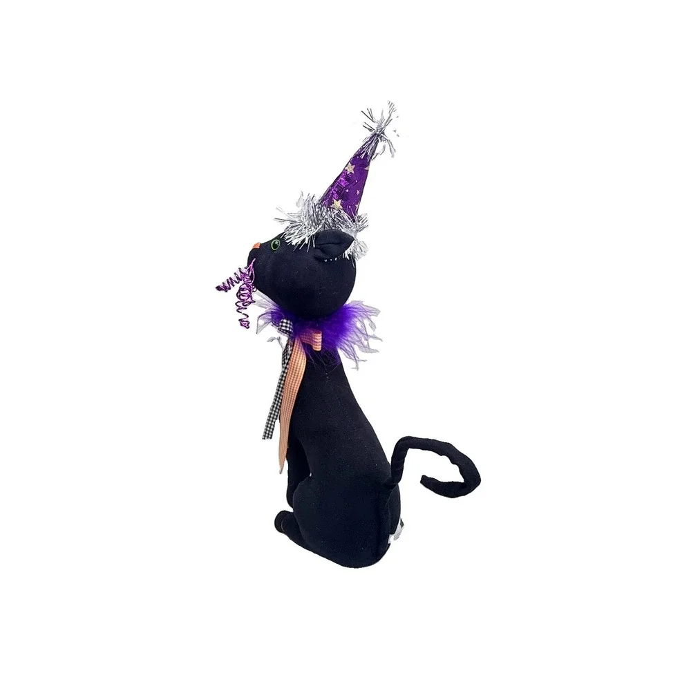 Halloween Black Cat Witch Decor 15in Whimsical Spooky Figurine Witchcore